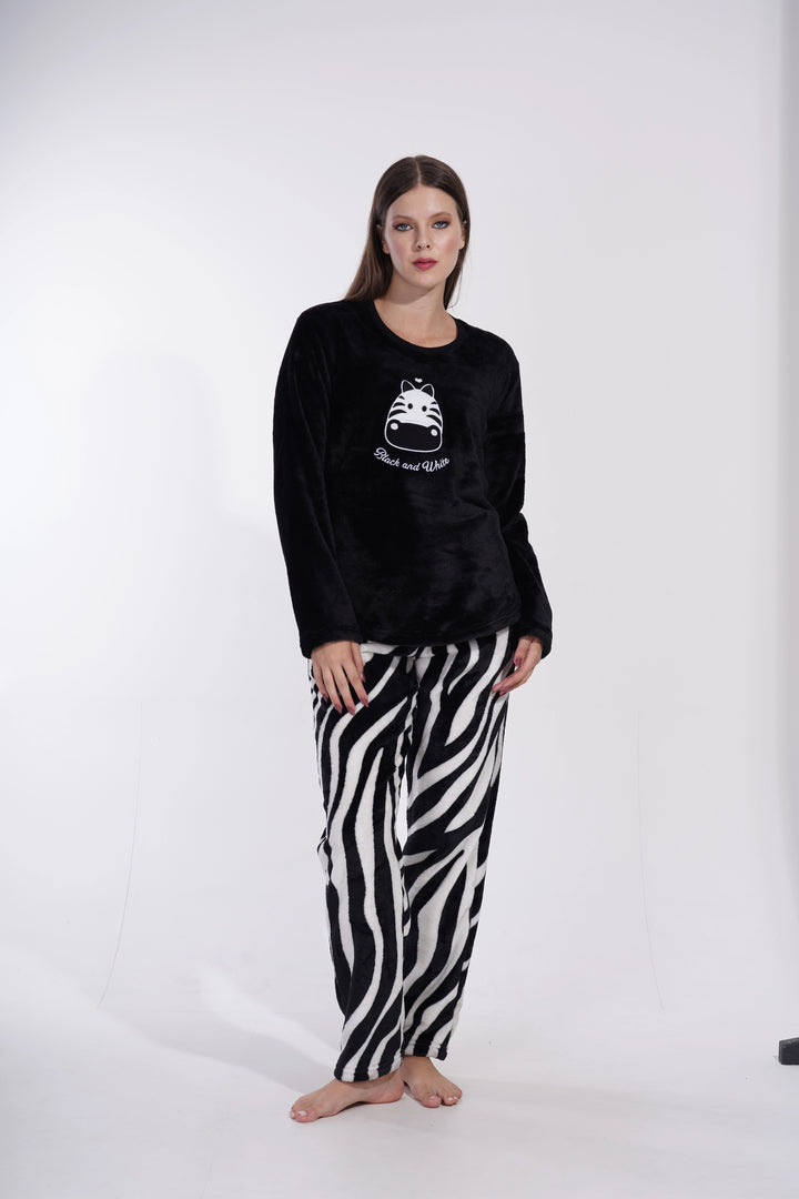 Piżama Damska Softowa Vienetta Zebra Lover, czarno-biała, r. S-XL