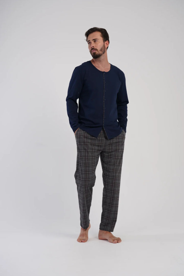 Piżama Męska Vienetta Classic Check, Granatowy r. 1XL-4XL