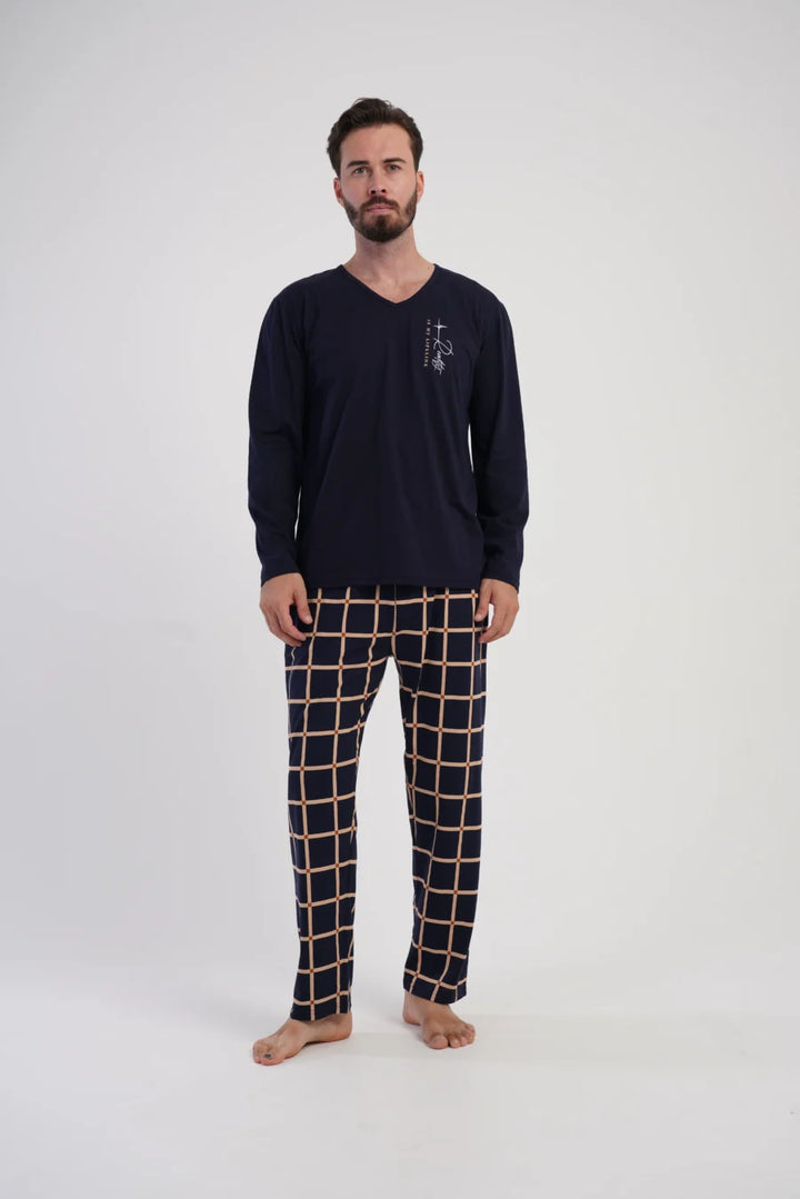 Piżama Męska Vienetta Navy, Granatowy, r. 1XL-4XL