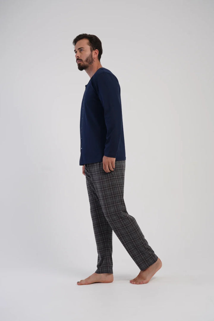 Piżama Męska Vienetta Classic Check, Granatowy r. 1XL-4XL