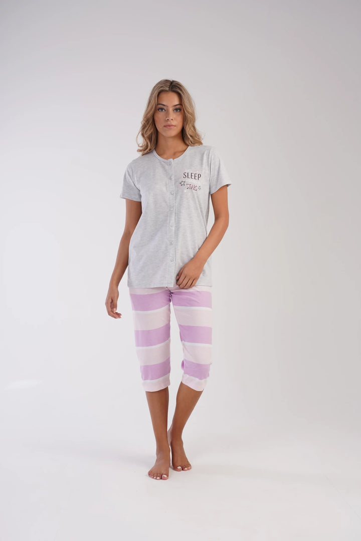 Piżama Damska Vienetta Madras Magic, szaro-różowa, r. M-XXL