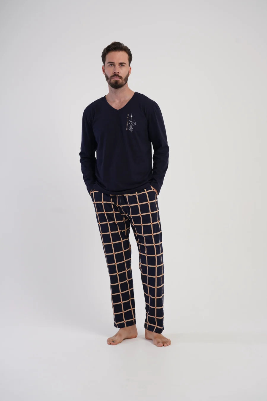 Piżama Męska Vienetta Navy, Granatowy, r. 1XL-4XL