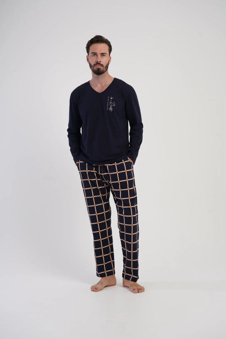 Piżama Męska Vienetta Navy, Granatowy, r. 1XL-4XL