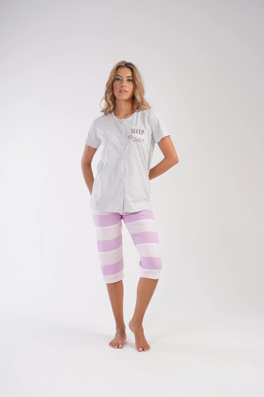 Piżama Damska Vienetta Madras Magic, szaro-różowa, r. M-XXL