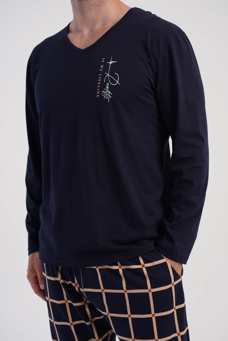 Piżama Męska Vienetta Navy, Granatowy, r. 1XL-4XL