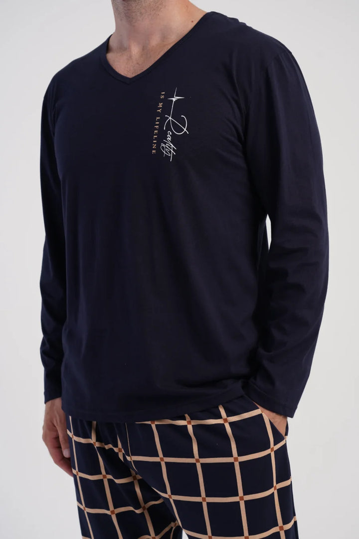 Piżama Męska Vienetta Navy, Granatowy, r. 1XL-4XL