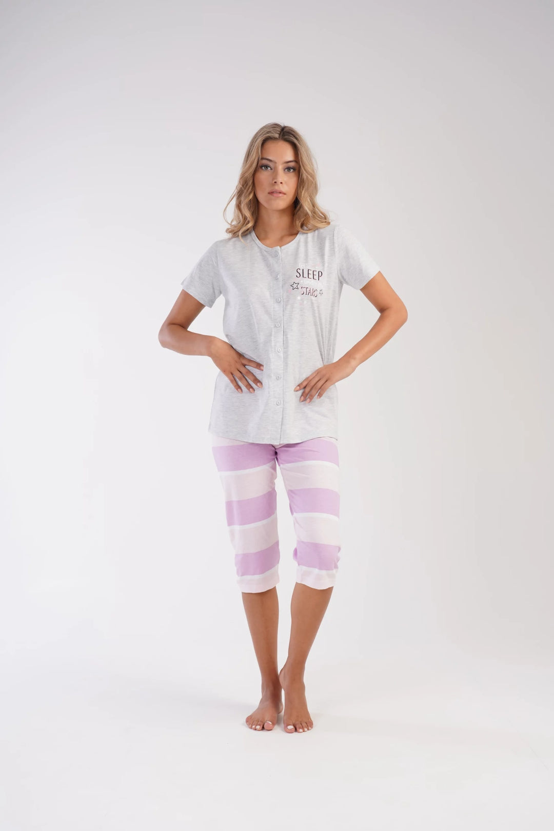 Piżama Damska Vienetta Madras Magic, szaro-różowa, r. M-XXL