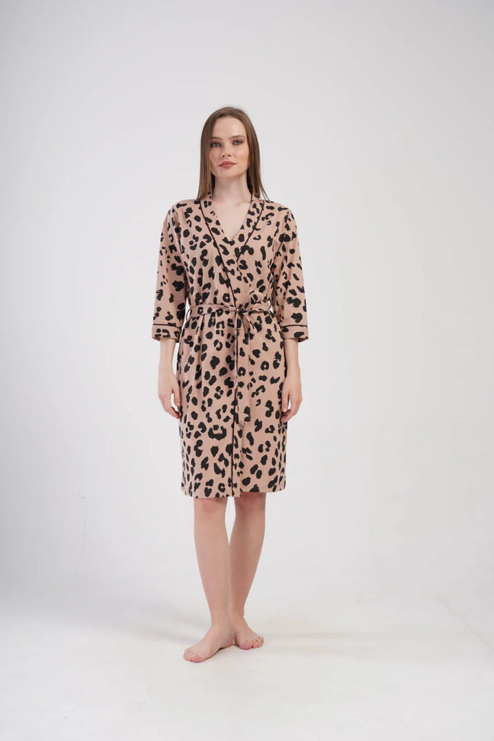 Szlafrok damski Vienetta Lovely Panther, Beżowy, r. M-XXL