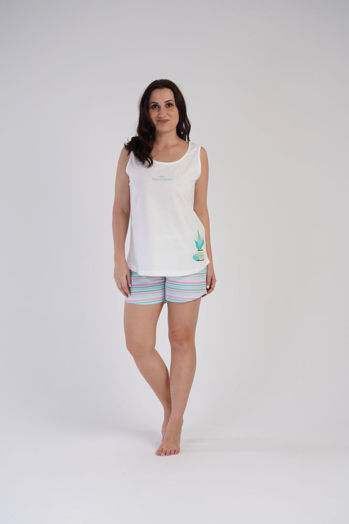 Piżama Damska Vienetta Positive Plant, Biały, r. 1XL-4XL