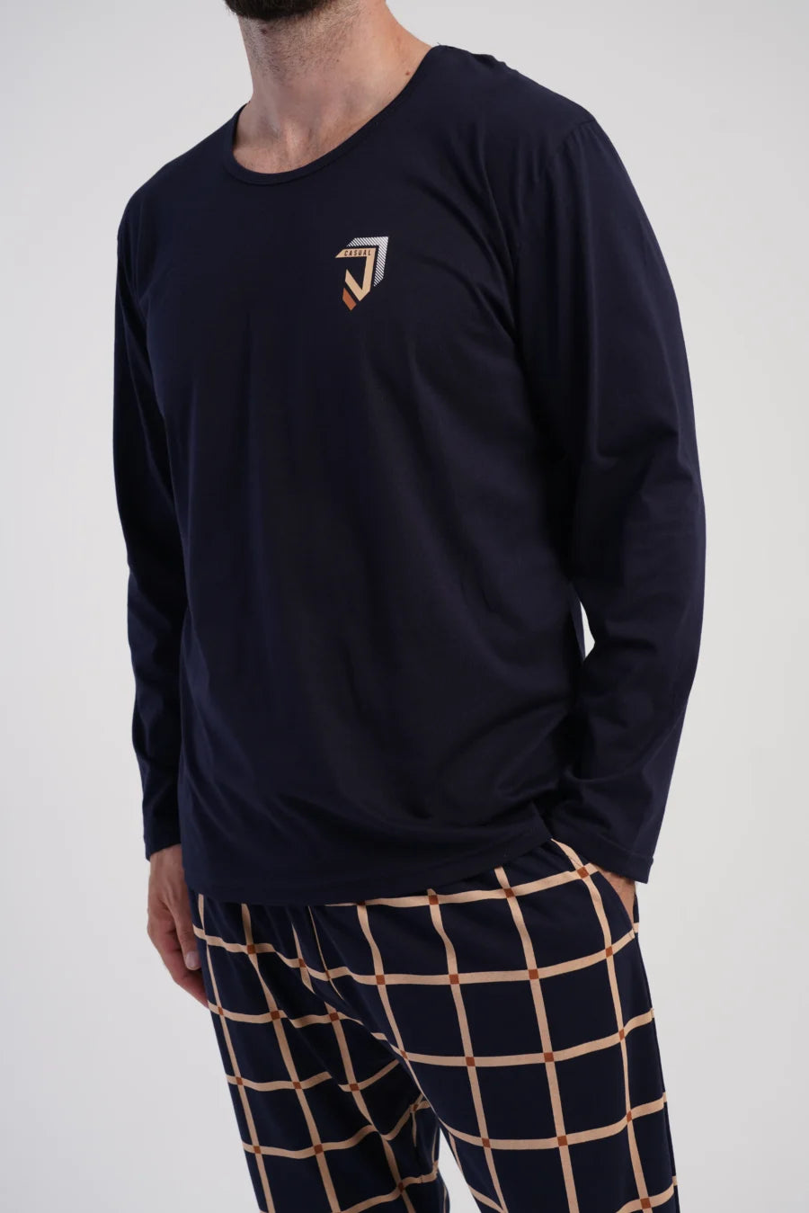 Piżama Męska Vienetta Classic Navy, Granatowy, r. M-XXL