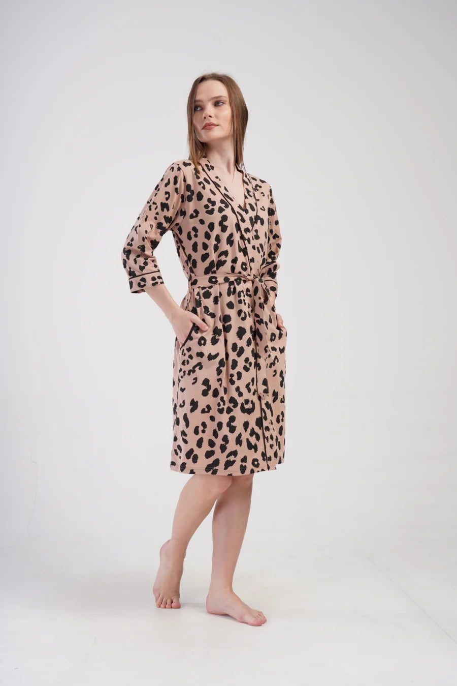 Szlafrok damski Vienetta Lovely Panther, Beżowy, r. M-XXL