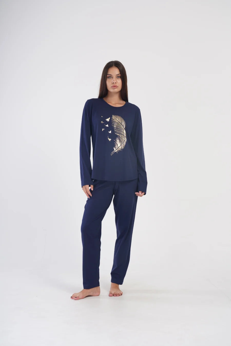 Piżama Damska Vienetta Gold Feather, Granatowy, r. 5XL-7XL
