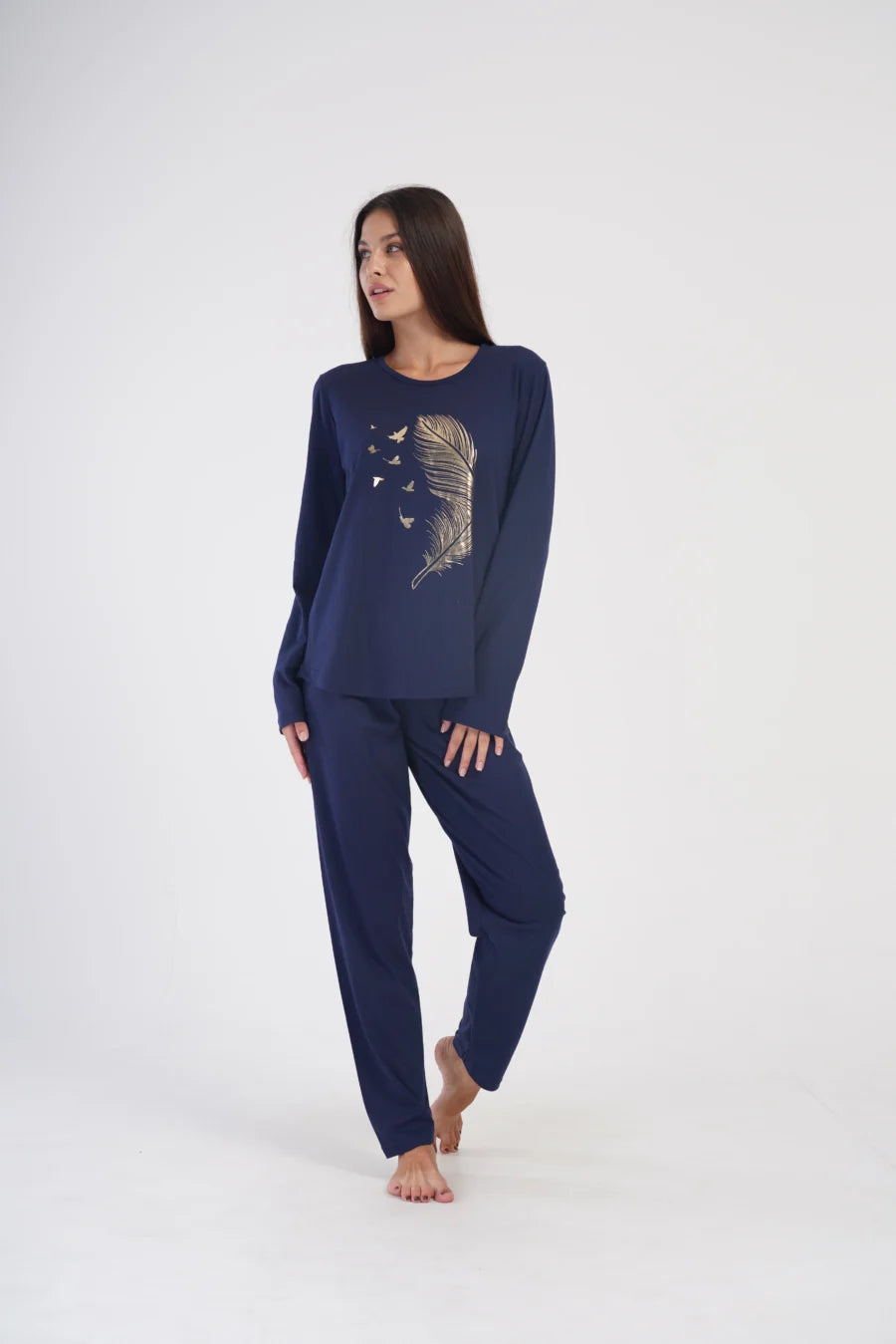 Piżama Damska Vienetta Gold Feather, Granatowy, r. 5XL-7XL