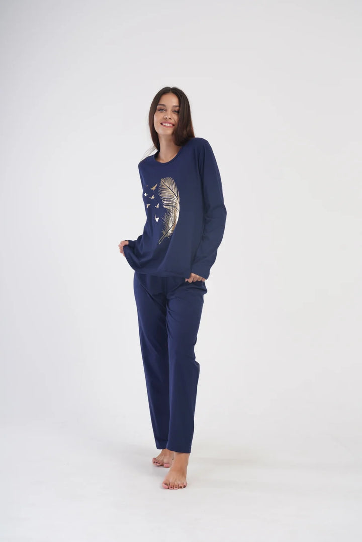 Piżama Damska Vienetta Gold Feather, Granatowy, r. 5XL-7XL