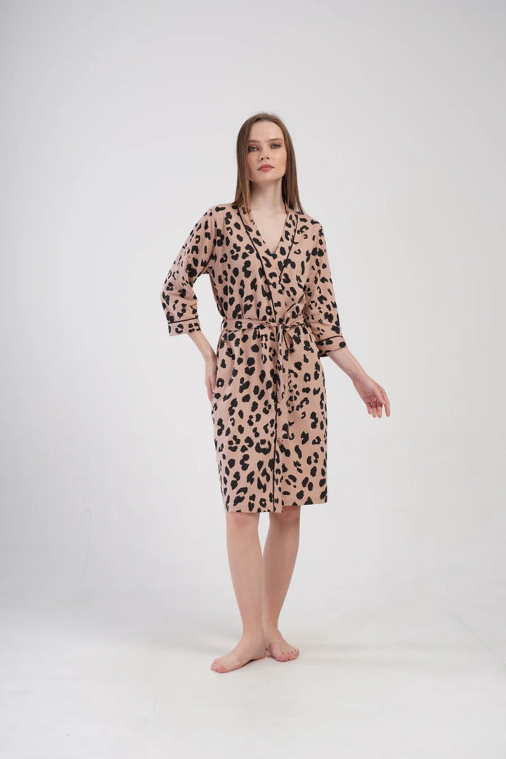 Szlafrok damski Vienetta Lovely Panther, Beżowy, r. M-XXL