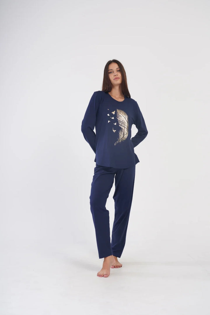 Piżama Damska Vienetta Gold Feather, Granatowy, r. 5XL-7XL
