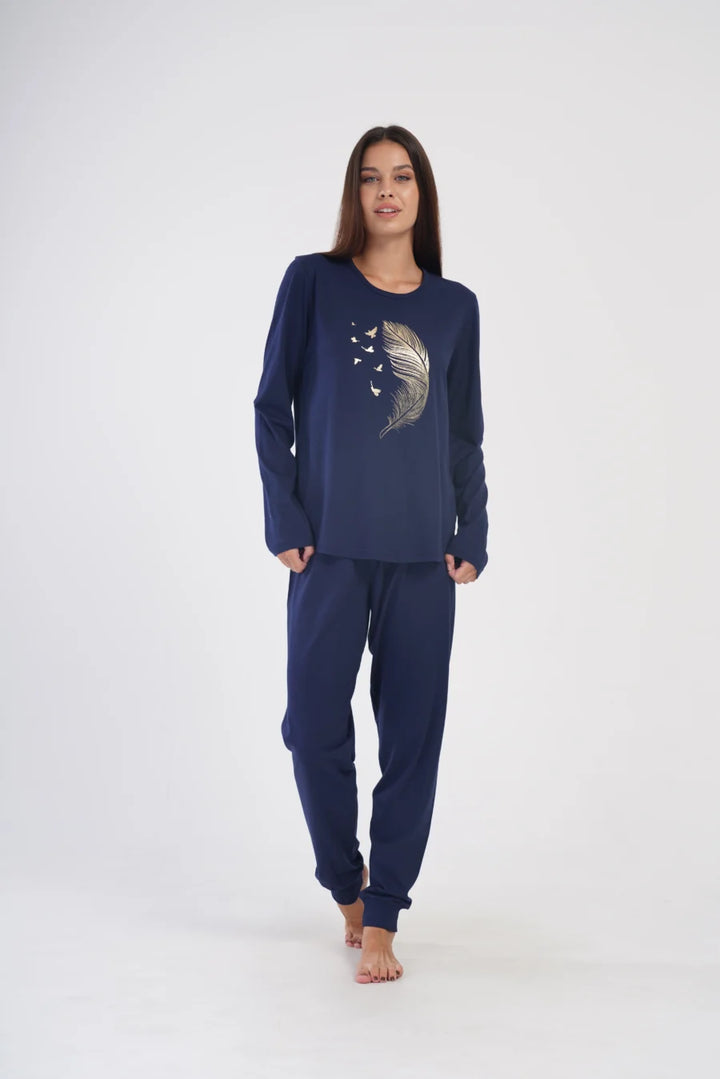 Piżama Damska Vienetta Gold Feather, Granatowy, r. 1XL-4XL