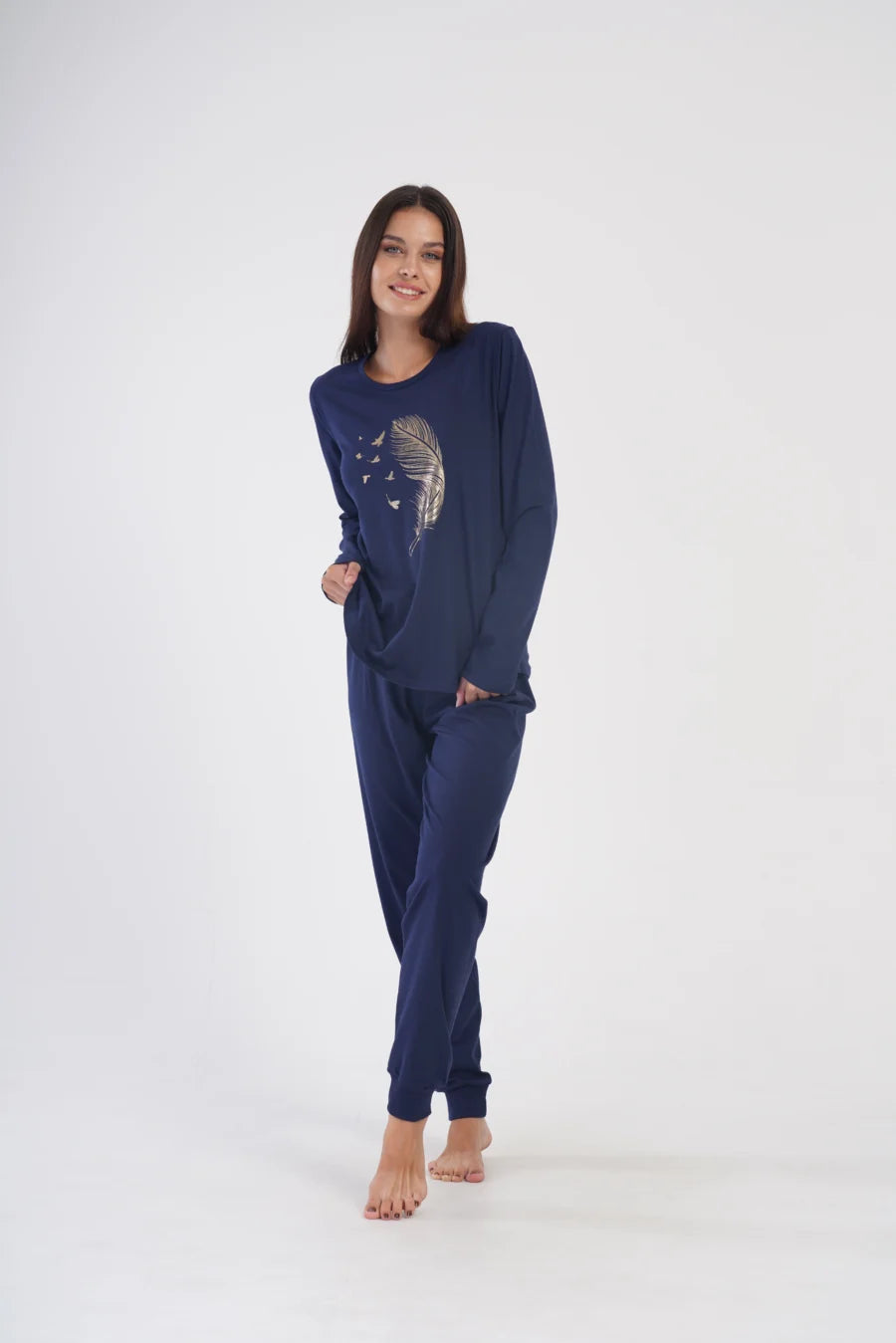Piżama Damska Vienetta Gold Feather, Granatowy, r. 1XL-4XL