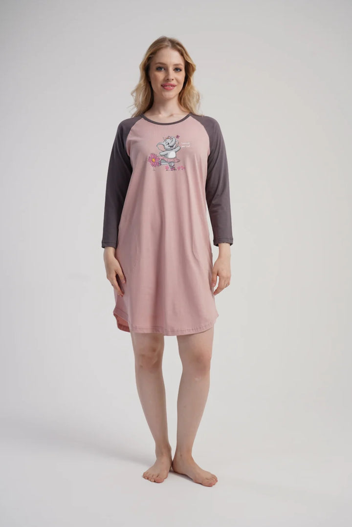 Koszula Nocna Damska Vienetta Playful Comfort, Różowy, r. S - XL