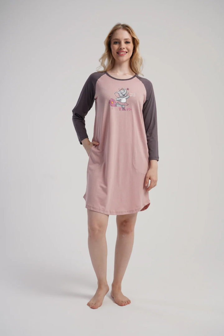 Koszula Nocna Damska Vienetta Playful Comfort, Różowy, r. S - XL