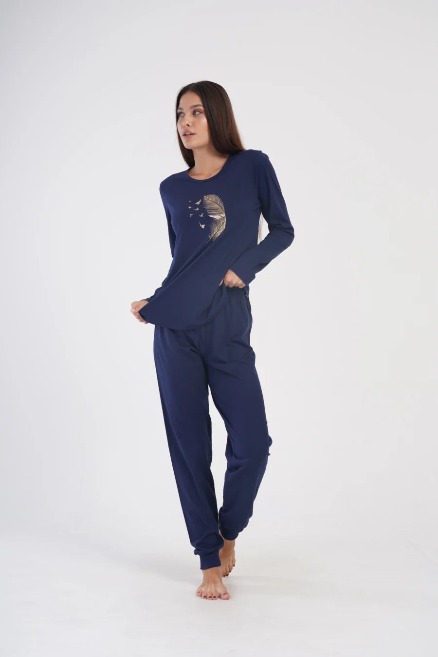 Piżama Damska Vienetta Gold Feather, Granatowy, r. 1XL-4XL