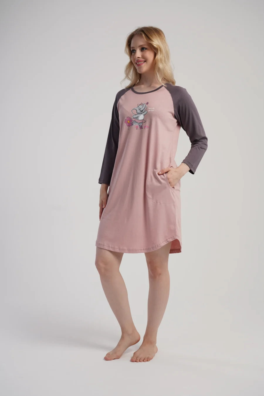 Koszula Nocna Damska Vienetta Playful Comfort, Różowy, r. S - XL