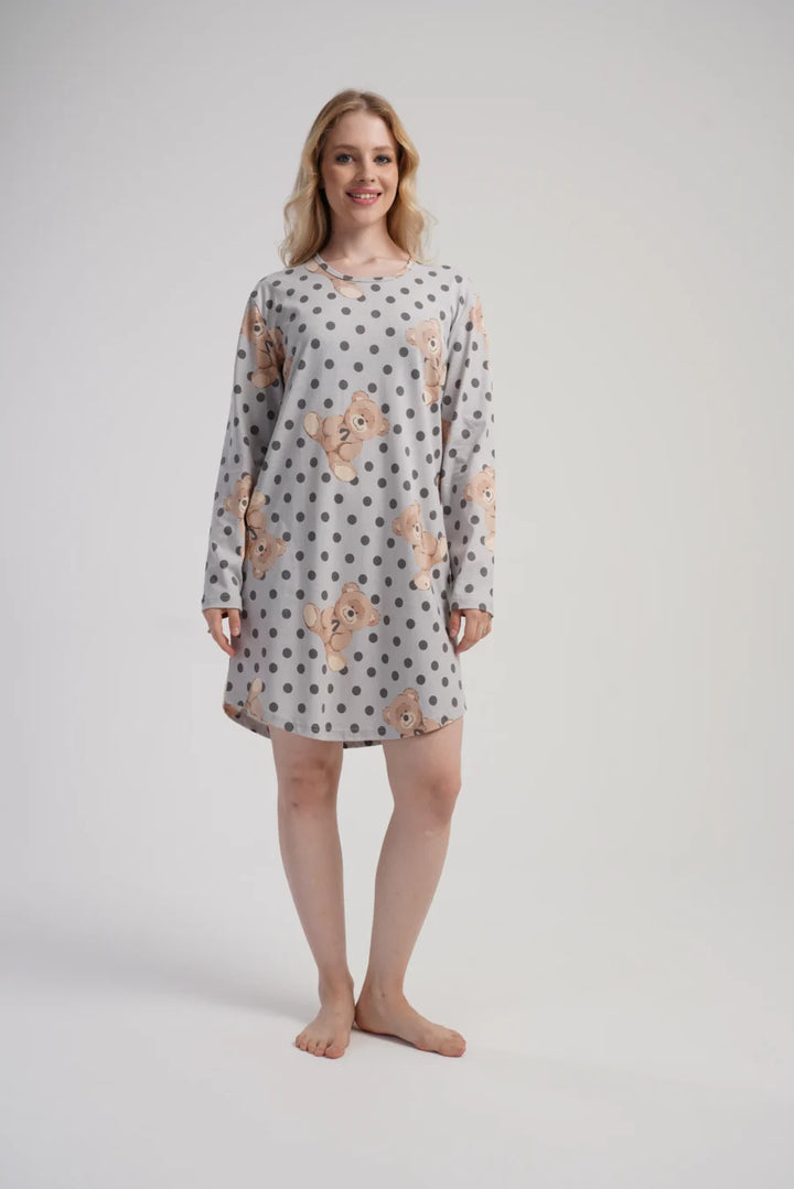 Koszula Nocna Damska Vienetta Teddy Night, Szary, r. M - XXL