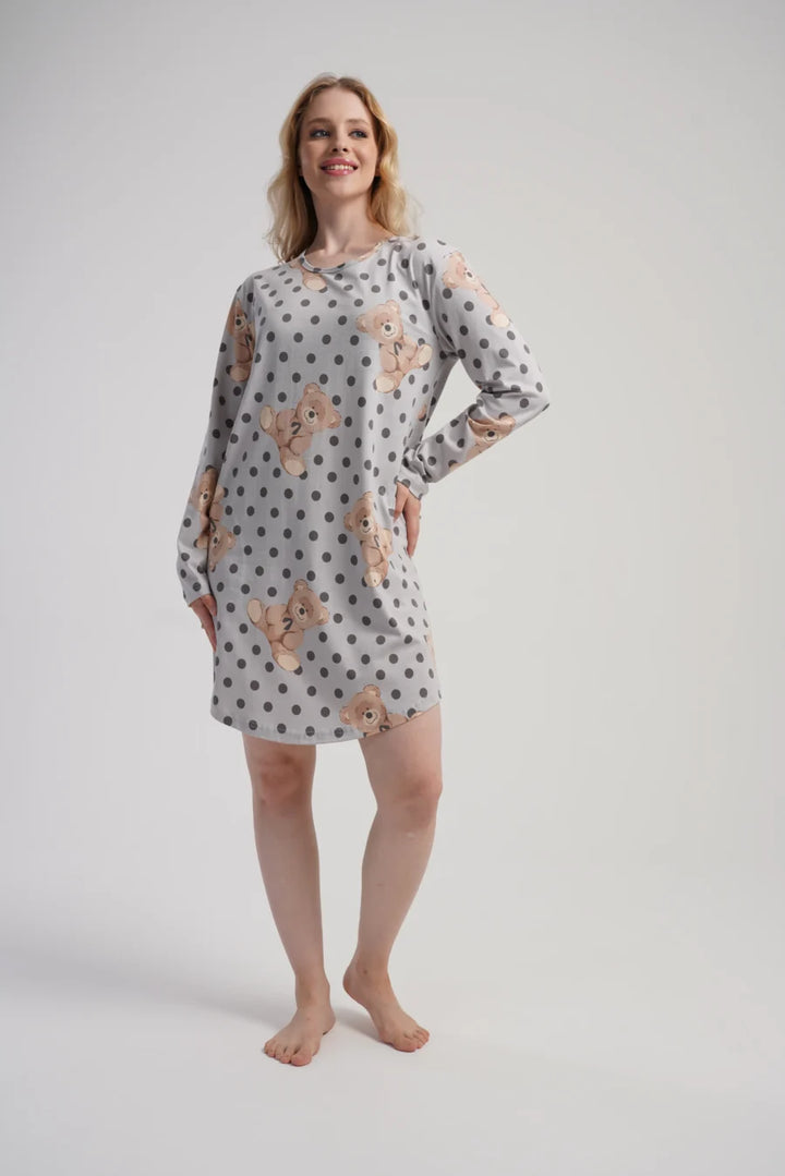 Koszula Nocna Damska Vienetta Teddy Night, Szary, r. M - XXL