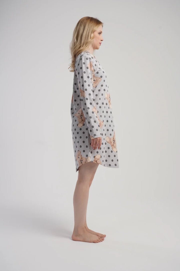 Koszula Nocna Damska Vienetta Teddy Night, Szary, r. M - XXL