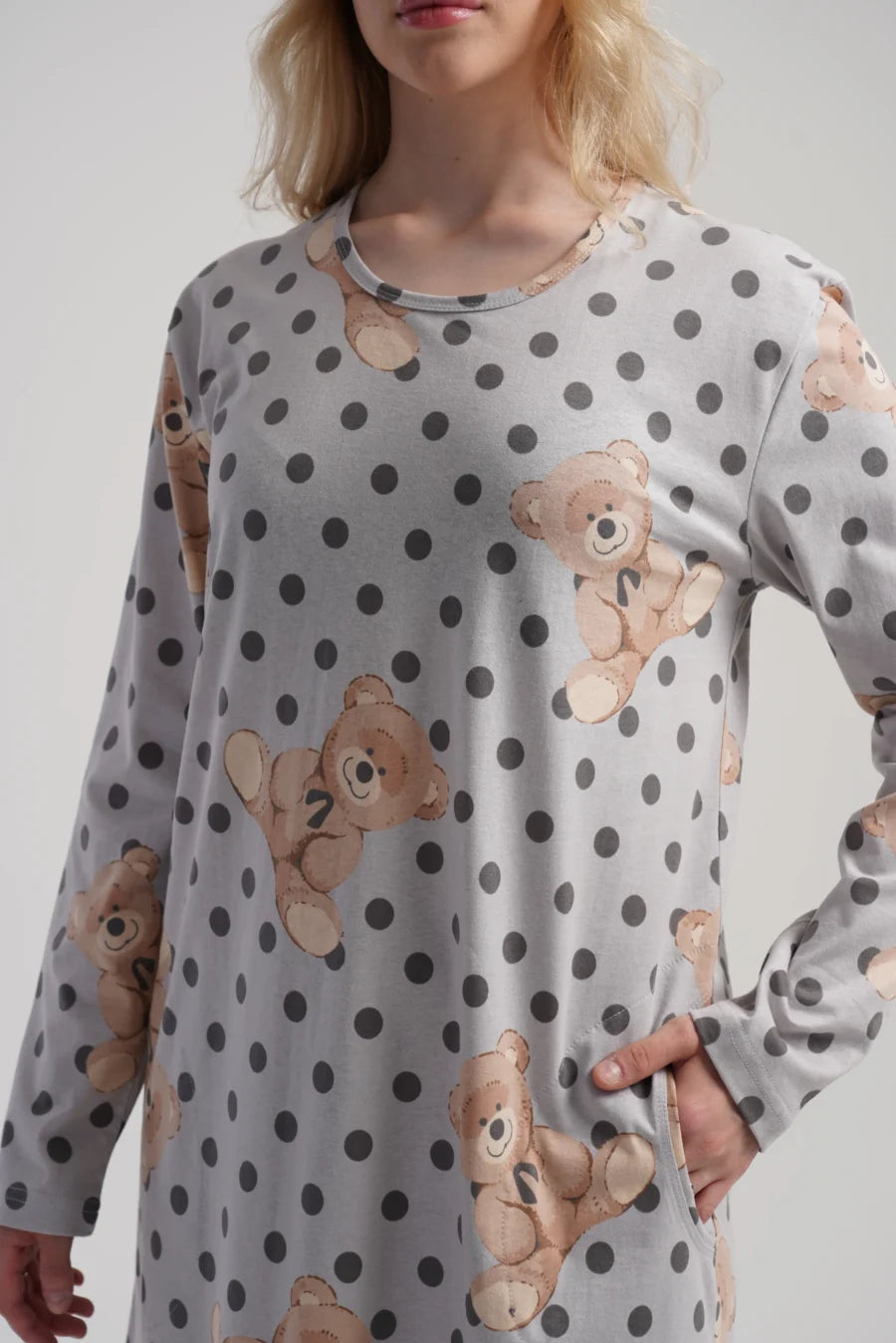 Koszula Nocna Damska Vienetta Teddy Night, Szary, r. M - XXL