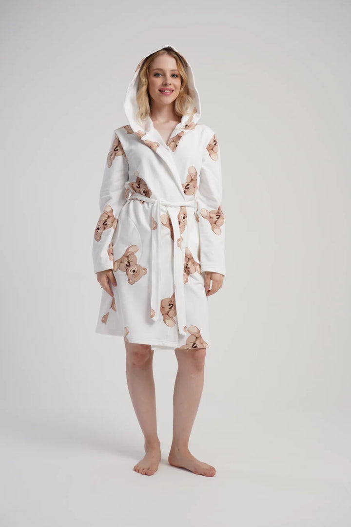 Szlafrok damski Vienetta Cozy Bears, Biały, r. M-XXL