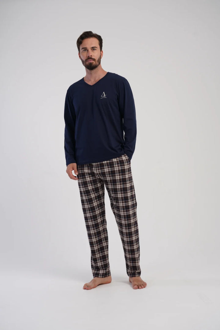 Piżama Męska Vienetta Navy Check, Granatowy, r. 1XL-4XL