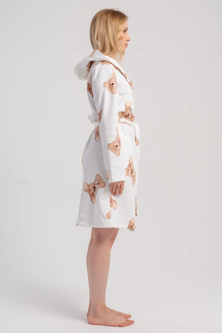 Szlafrok damski Vienetta Cozy Bears, Biały, r. M-XXL
