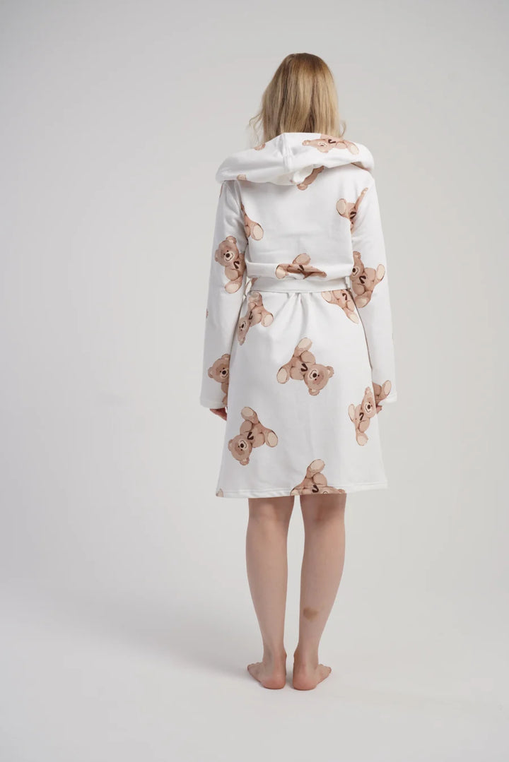 Szlafrok damski Vienetta Cozy Bears, Biały, r. M-XXL
