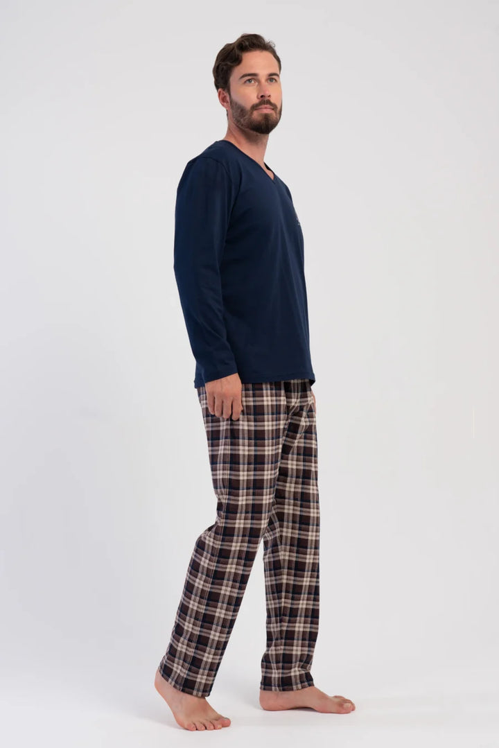 Piżama Męska Vienetta Navy Check, Granatowy, r. 1XL-4XL