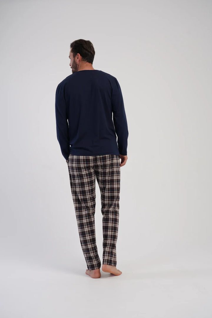 Piżama Męska Vienetta Navy Check, Granatowy, r. 1XL-4XL