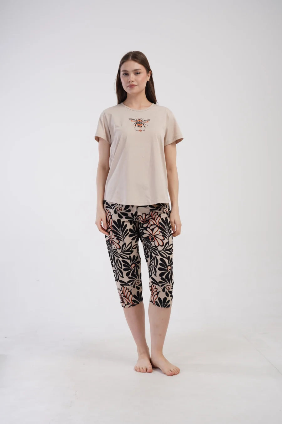 Piżama Damska Vienetta Bee Bloom, Beżowy, r. 1XL-4XL