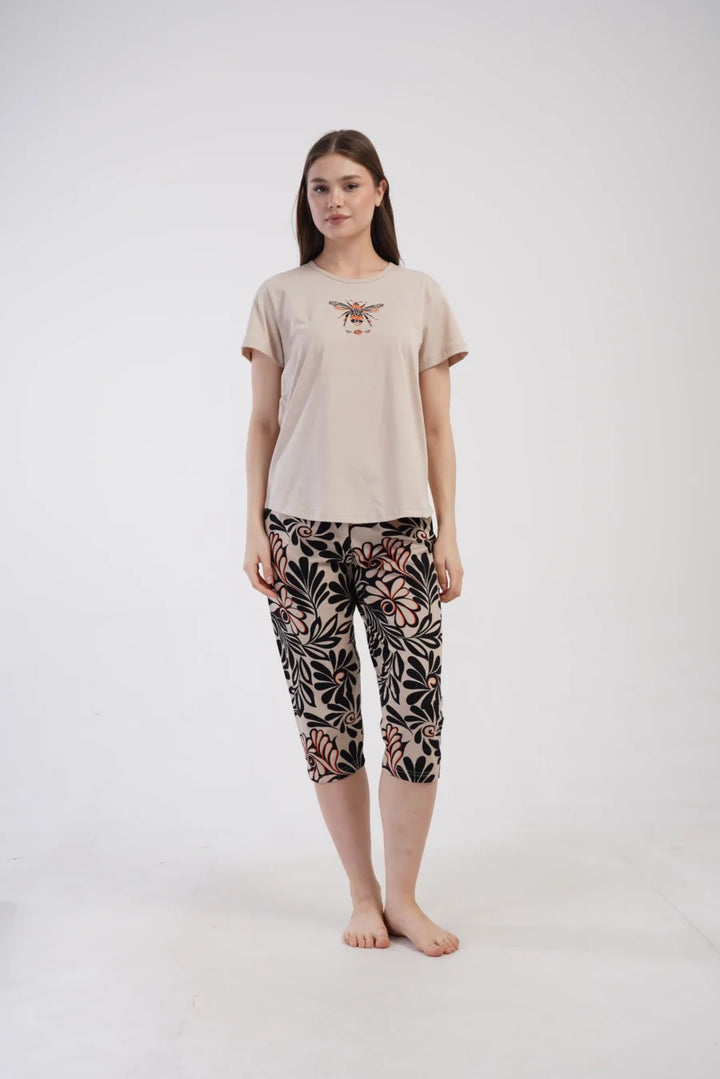 Piżama Damska Vienetta Bee Bloom, Beżowy, r. 1XL-4XL