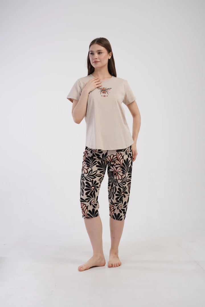 Piżama Damska Vienetta Bee Bloom, Beżowy, r. 1XL-4XL