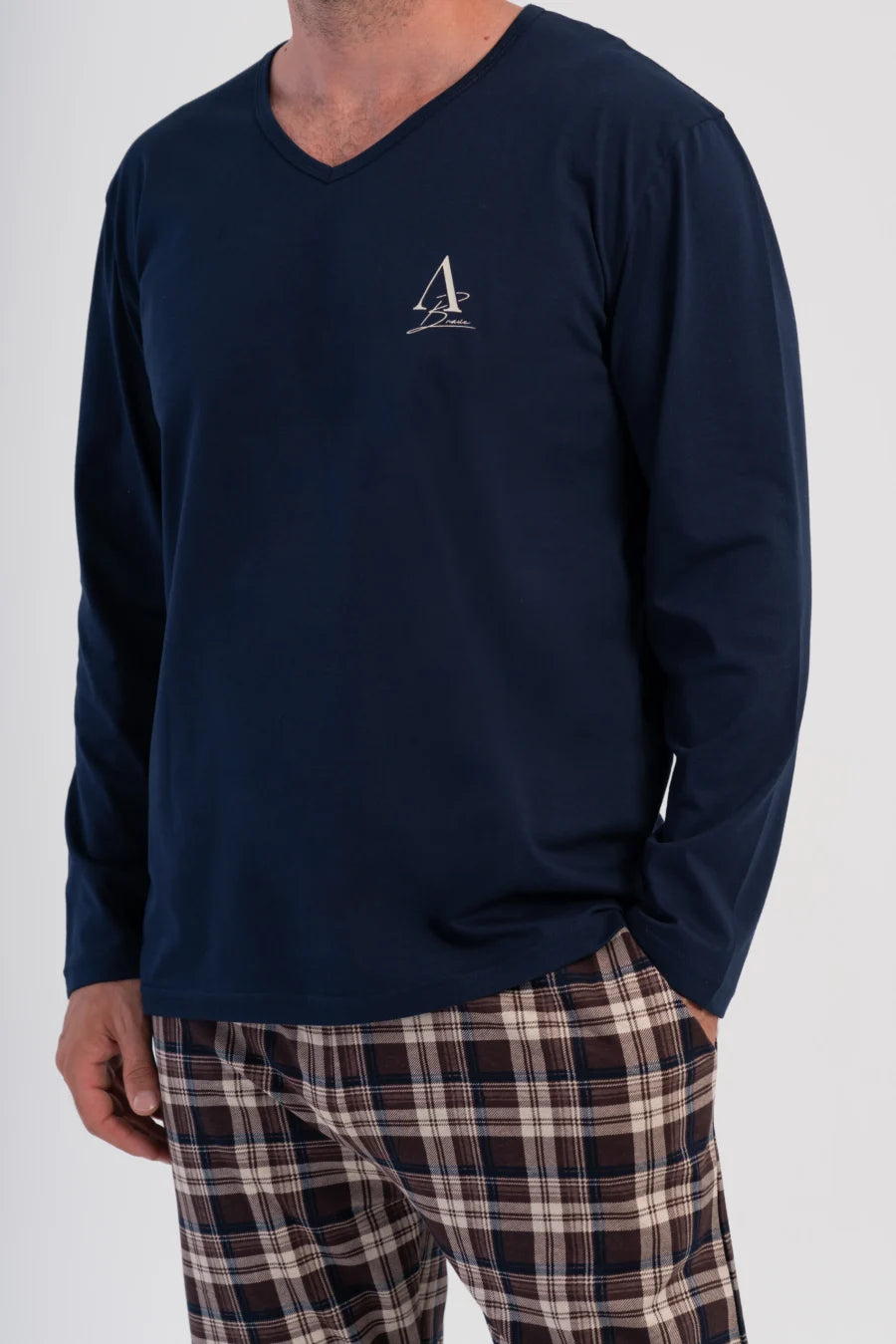 Piżama Męska Vienetta Navy Check, Granatowy, r. 1XL-4XL