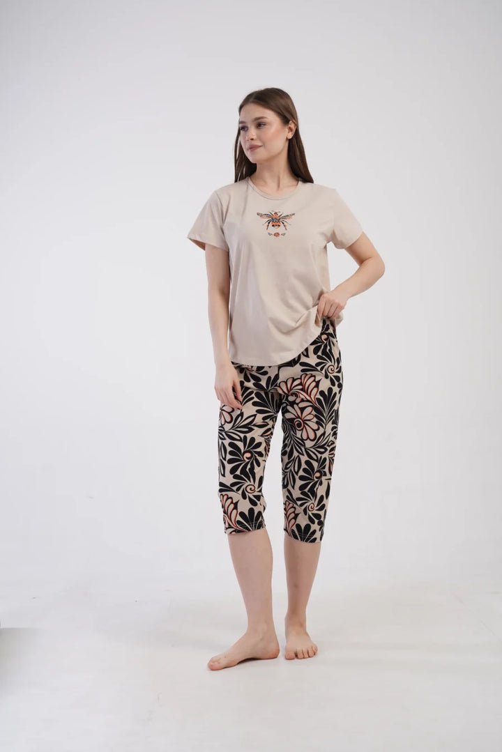 Piżama Damska Vienetta Bee Bloom, Beżowy, r. 1XL-4XL