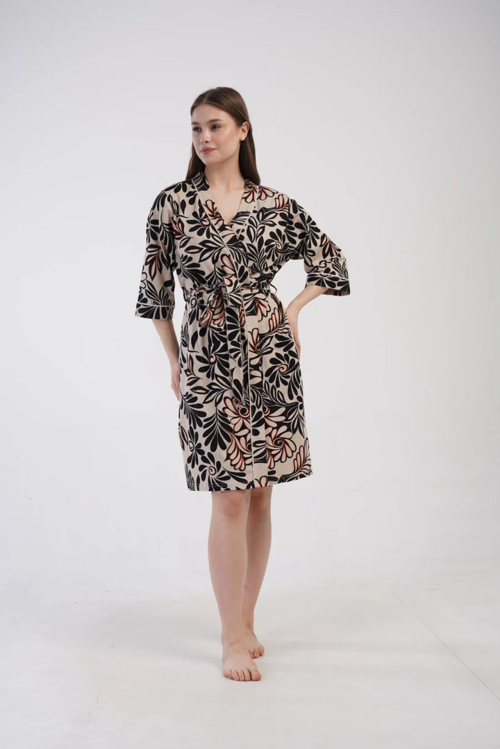 Szlafrok damski Vienetta Botanic Touch, Beżowy, r. 1XL - 4XL