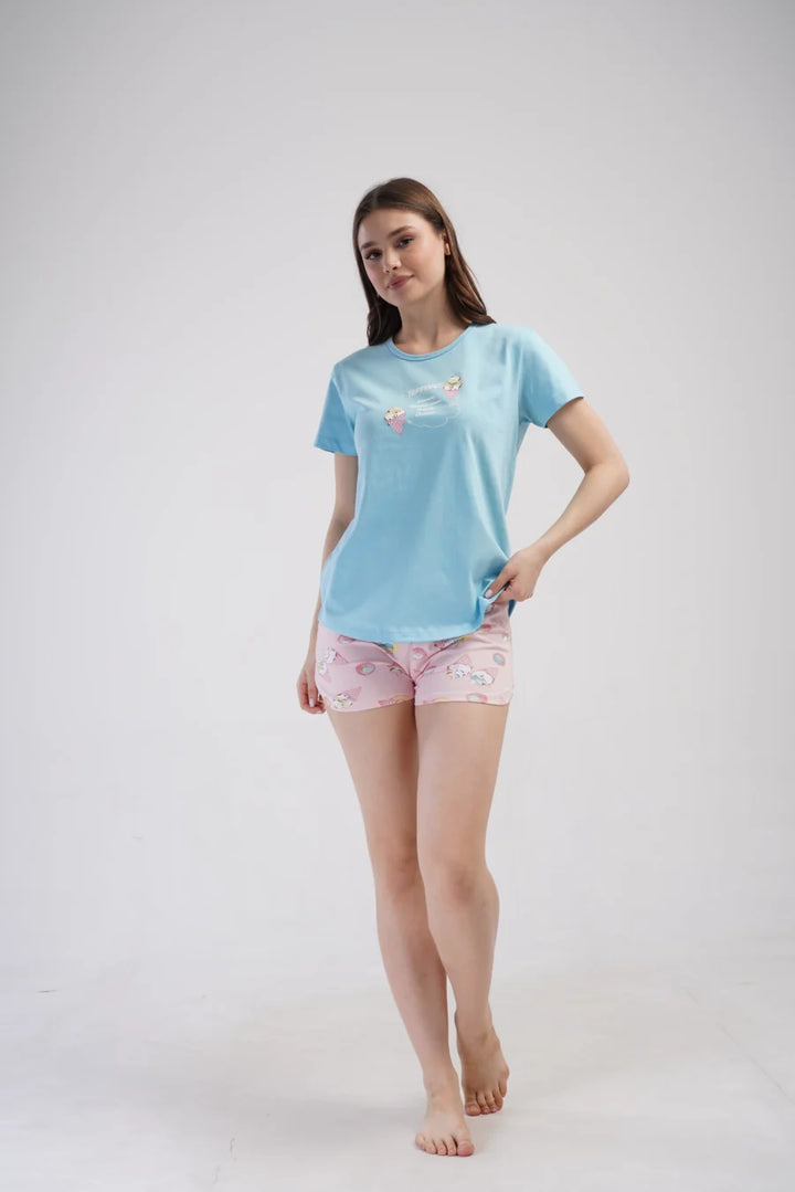 Piżama Damska Vienetta Icecream, Niebieski, S -XL