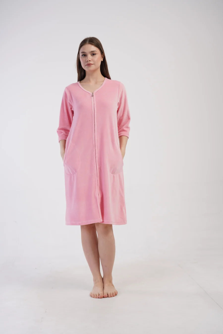 Szlafrok damski Welurowy Vienetta Velour Bloom, Różowy, r. M-XXL