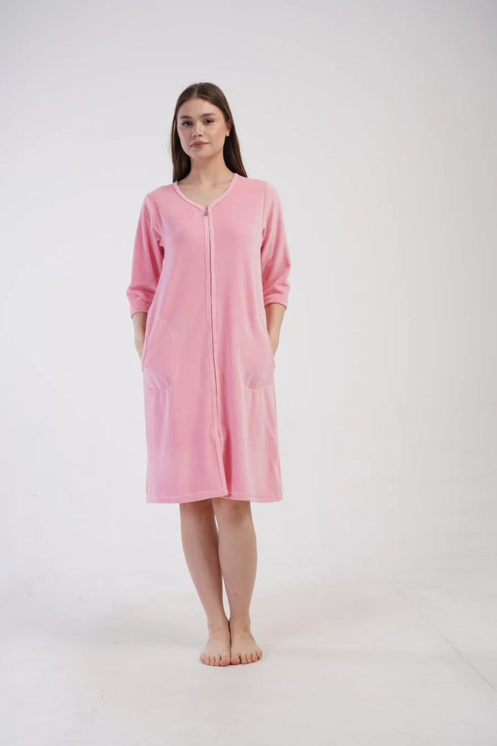 Szlafrok damski Welurowy Vienetta Velour Bloom, Różowy, r. M-XXL