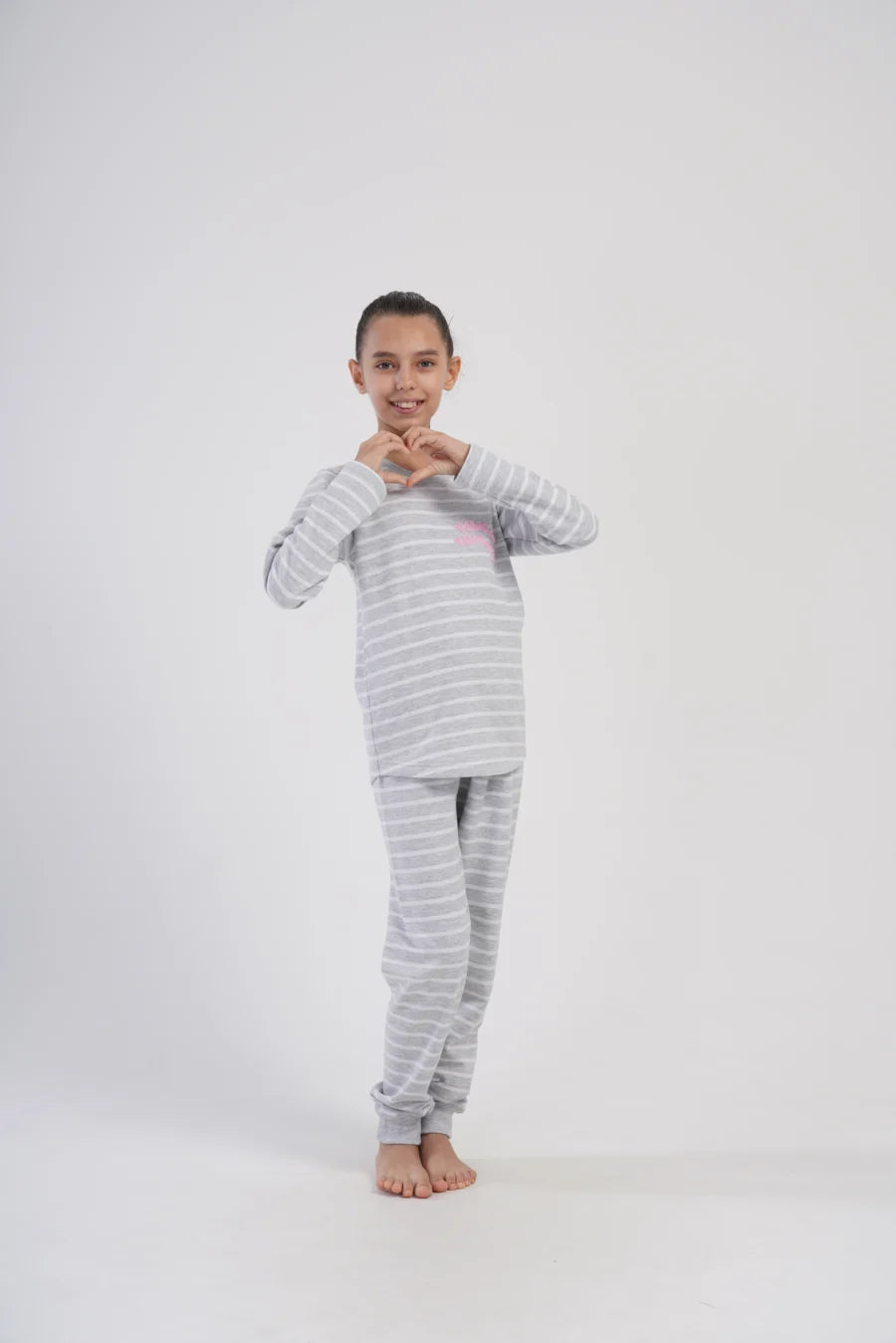Piżama dziewczęca bawełniana ocieplana Vienetta Cozy Stripes, Szara, r. 128 - 158