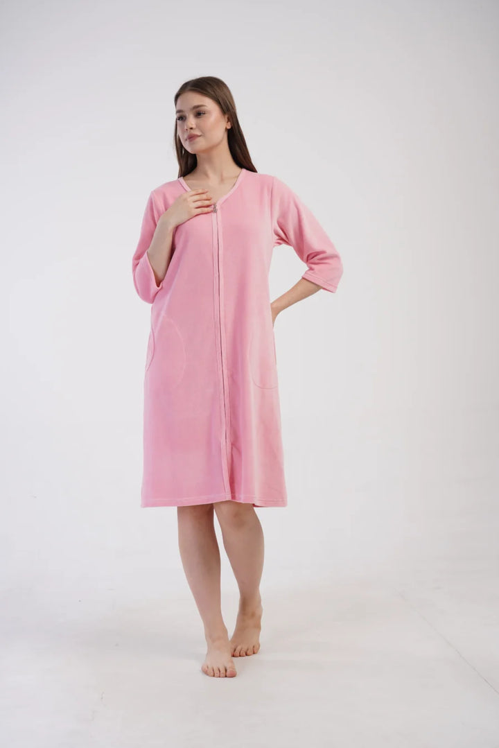 Szlafrok damski Welurowy Vienetta Velour Bloom, Różowy, r. M-XXL