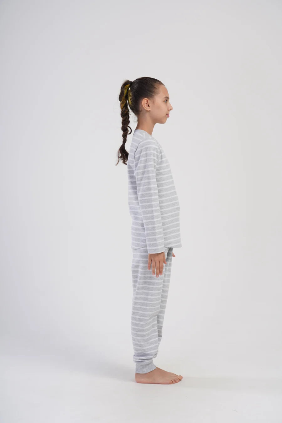 Piżama dziewczęca bawełniana ocieplana Vienetta Cozy Stripes, Szara, r. 128 - 158