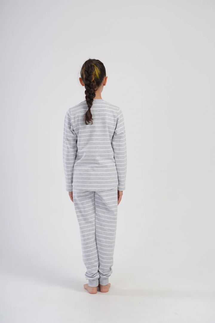 Piżama dziewczęca bawełniana ocieplana Vienetta Cozy Stripes, Szara, r. 128 - 158