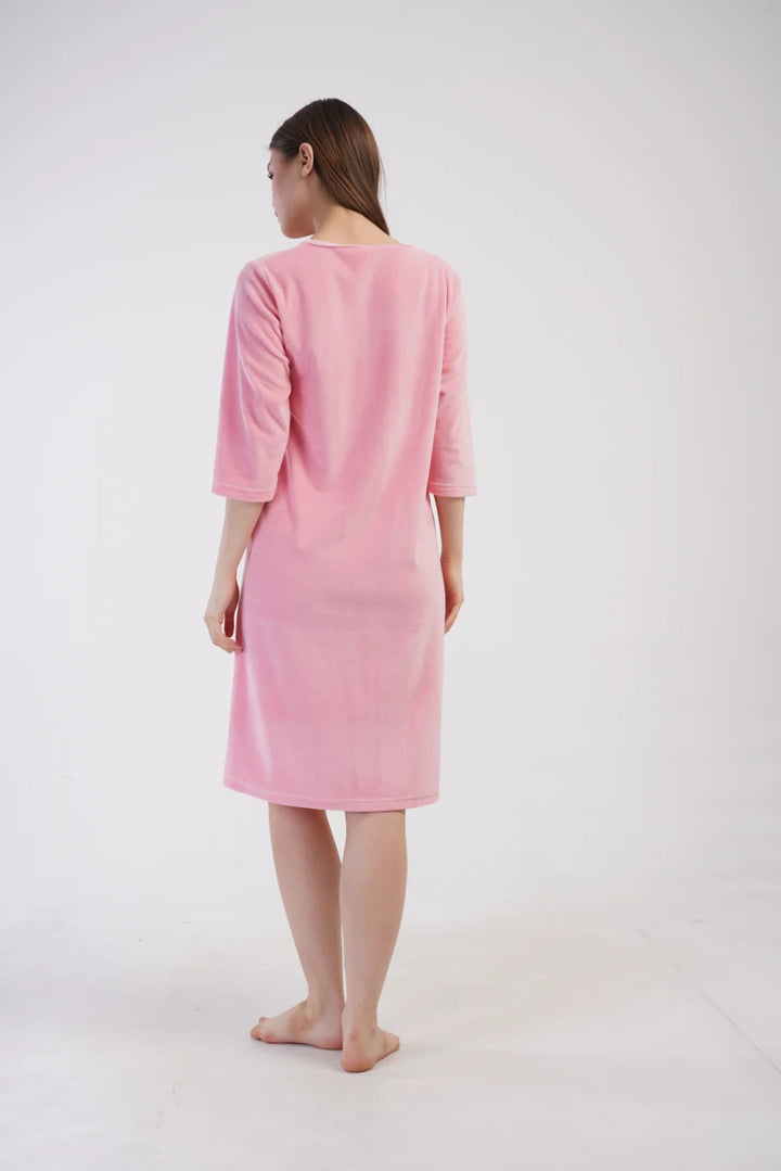 Szlafrok damski Welurowy Vienetta Velour Bloom, Różowy, r. M-XXL